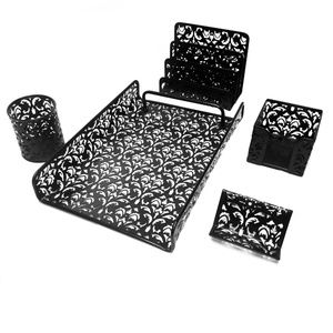5 Pcs Black Flower Mesh Designed Desk Set